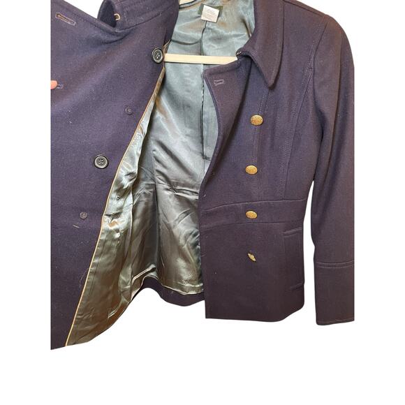 J. Crew Women 0 Navy Blue Preppy Large Gold Button Wool Pea Coat Classic Vintage - Picture 7 of 11